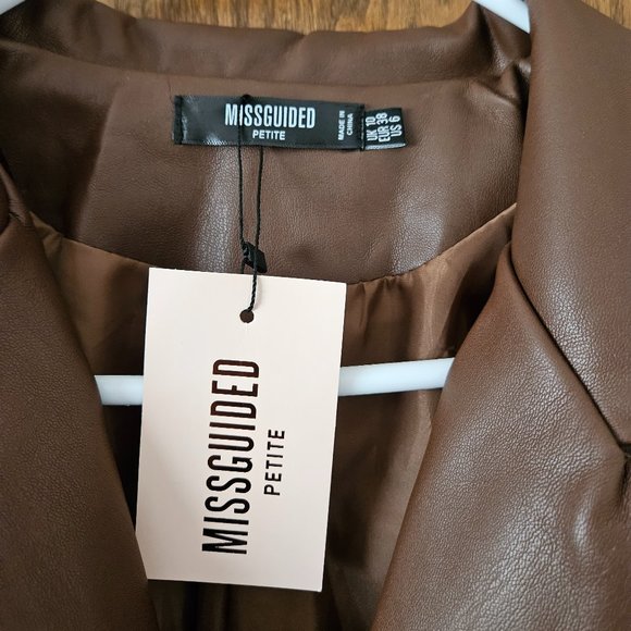 NWT Brown Faux Leather Blazer Jacket - Size 6 - Picture 4 of 5